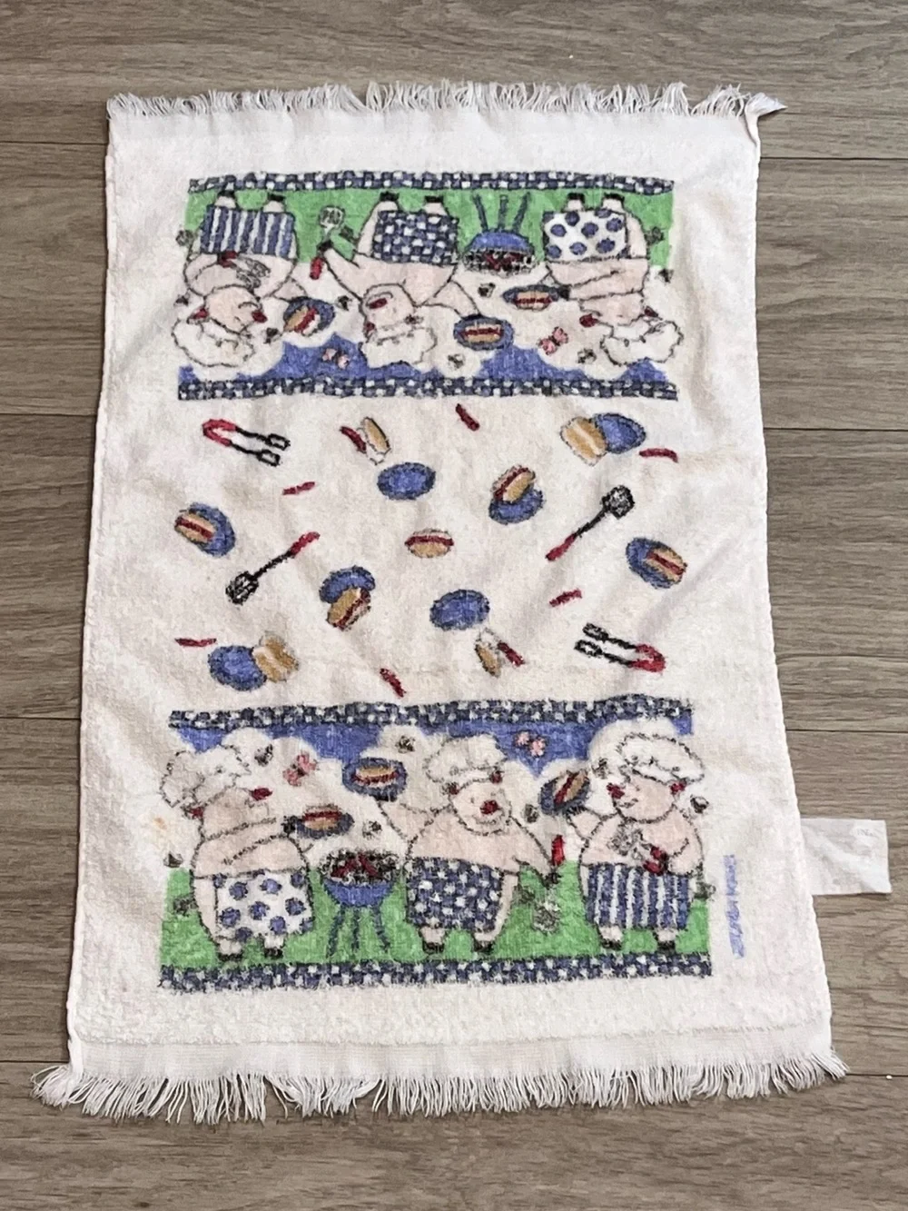 Vintage Cannon Chef Pig BBQ Kitchen Hand Towel Farmhouse Decor